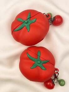 1pc 3D Realistic Tomato Style Case, Compatible With Apple 4th Gen Bluetooth Wireless Earphones, 1/2/3 Silicone Soft Cover, Pro 3rd Gen, Women New Style (Earphones Not Included) WAQ9 - Đỏ - Xem 7