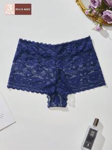 FOVTY 3条装加大码蕾丝蝴蝶结装饰女士三角裤 - 彩色 - 查看 4