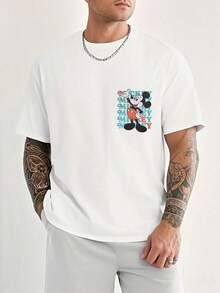Disney Men's Casual T-Shirt, Stacked Mickey Print, Bold Retro Design, Relaxed Fit, Perfect For Streetwear Style - 白色 - 查看 3