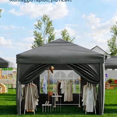 Heavy Duty Waterproof Portable Canopy 3x3m With 4 Removable Sidewalls – 420D Oxford, UV 50+ Protection, Height Adjustable, Easy Assembly – Outdoor, Garden, Patio, Party, Carry Bag – Gray/Black/Blue