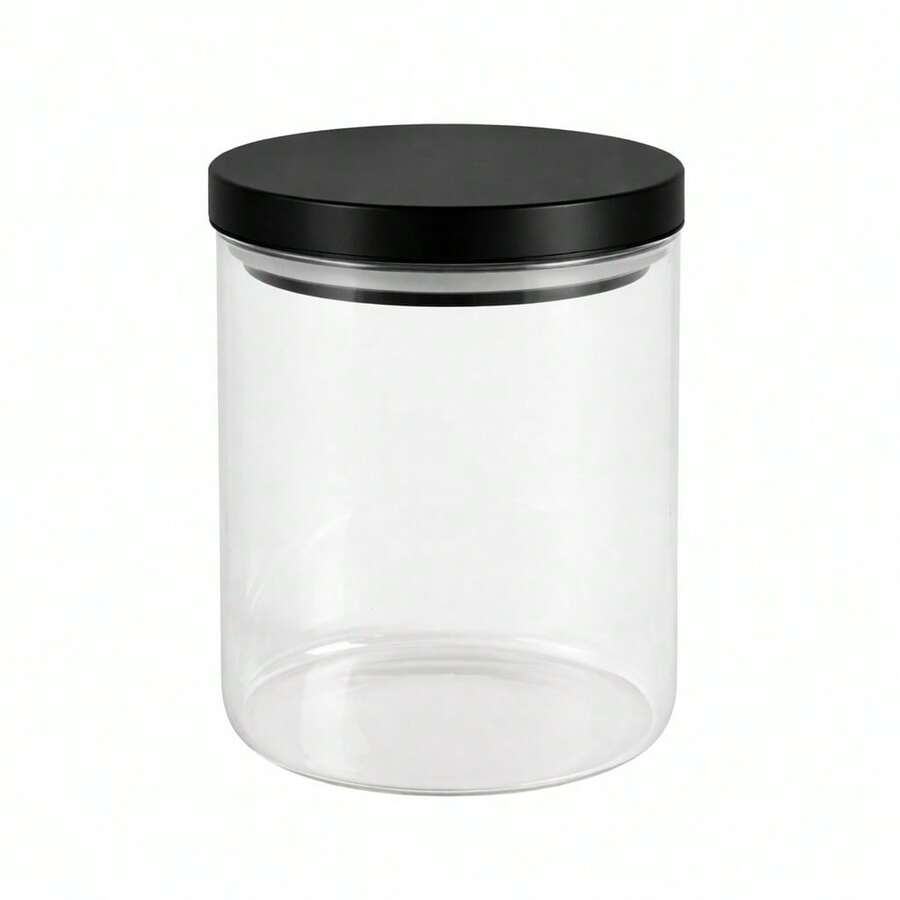 Clear Glass Cylinder Storage Jar With Black Lid 700ml - View 1