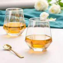 2pcs Unique Hexagon Shaped Glass Cup, Suitable For Water, Juice, Beverage, Milk, Whiskey, Bourbon, Dishwasher - Transparent - View 4