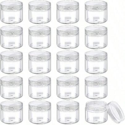 Round Pot Jars Plastic Cosmetic Containers Set With Lid For Liquid Creams Sample, 20 Ml/ 0.7 Oz (Black, White, Clear, Pink, Teal Lid)