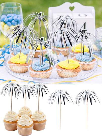 20pcs Firework Shaped Cupcake Toppers, Cocktail Firework Decorative Picks, Graduation Party Foil Toothpicks, Holiday Cake Decorations, Party Supplies, Festival Decorations