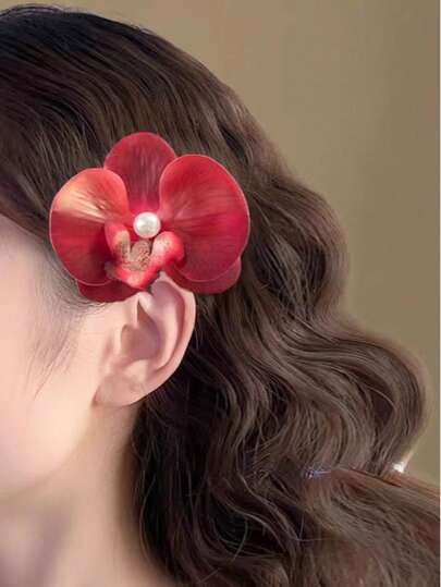 3/1PC Beautiful Butterfly Orchid Hair Clip Simulation Flower Side Notch Hair Clip Female Atmosphere Photo Headpiece, Suitable For Daily Life, Tourism And Work