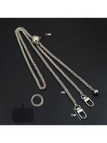 枪形黑银链条PU皮革可调节长挂绳，带透明卡套 - 彩色 - 查看 6