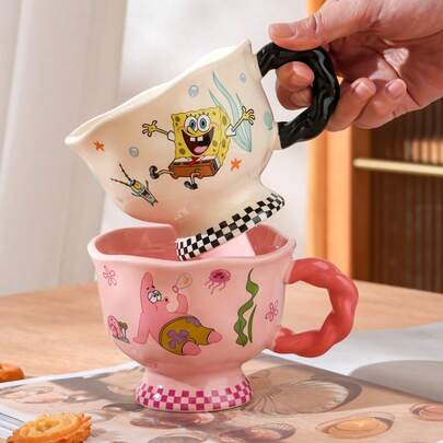 SpongeBob SquarePants Neue offizielle SquarePants Tasse mit hohem Fuß Serie, inklusive Tassen, Becher, Milchbecher, Kaffeebecher, hitzebeständige Keramik, SquarePants IP Design, verschiedene Farbdesigns, Geschenke für Feiertage und Familienfeste
