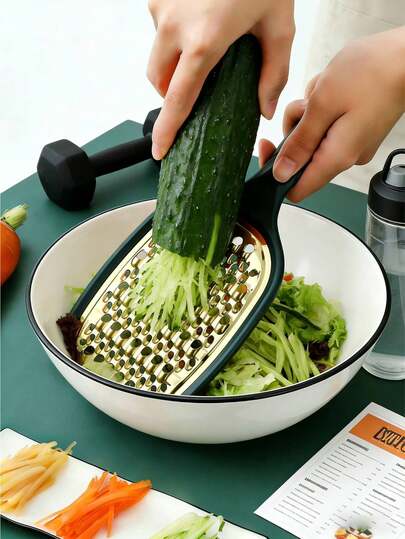 1pc Stainless Steel Multi-Function Salad Maker Vegetable Slicer With Hand Guard, Healthy Fitness Companion, Cucumber Slicer, Double-Sided Coarse & Fine Shredder, Skin-Friendly