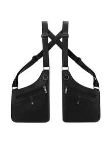 Functional PU Leather Tactical Chest Bag, Men's Multi-Pocket Utility Vest-Style Messenger Bag, Street Hip Hop Motorcycle Riding Phone Pouch, Tool Bag, Unisex Casual Concealed Carry Equipment Mini Bag - A - View 12