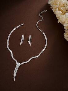 3件套简约优雅立方氧化锆首饰套装，含项链，适合日常佩戴、婚礼、派对、生日、节日等场合。 - 白色 - 查看 2