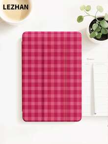 1个玫瑰红格子图案平板电脑保护套，带笔槽，防摔，三折支架，兼容10.2英寸、11英寸（2021/2020/第十代）、（A16）11英寸（第十一代/2025）、第八/第九/第十代、Galaxy Tab A8 10.5英寸（2022）、Matepad 10.4英寸/Tab，支持睡眠/唤醒功能，浪漫个性化礼物 - 彩色 - 查看 3