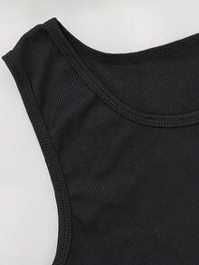 Sleeveless Ice Silk Ribbed Tank Top, Versatile Layering Piece, Four Season Wear, Plain Solid Color - Black - View 4