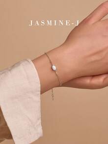 1pc S925 Sterling Silver Bracelet, Gold Bracelet, Opal Bracelet, Exquisite Opal Jewelry, Simple Gold Bead Chain, October Birthstone, Elegant Mother's Bracelet, Christmas Gift, Charming Jewelry. - Multicolor - View 5