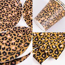 Bộ đồ dùng tiệc dùng một lần 10 người gồm đĩa, khăn ăn và cốc in họa tiết da báo màu nâu, thích hợp cho sinh nhật, đám cưới, tiệc theo chủ đề, dã ngoại gia đình. - Kiểu 5 - Xem 3