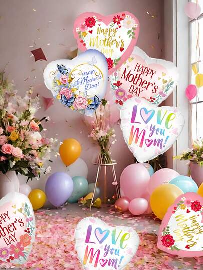 20/10pcs 17 Inch Mother's Day Heart-Shaped Foil Balloons - Floral Print "Happy Mother's Day" Love Balloons; Mother's Day Party Surprise Decor, Mother's Day Dining Table Centerpiece Hanging Decoration, Mother's Day Home Decor, Mother's Day Outdoor Lawn Party Decor, Mother's Day Photo Backdrop Wall Decor, Baby Shower Celebration Props, Family Event Atmosphere Decoration