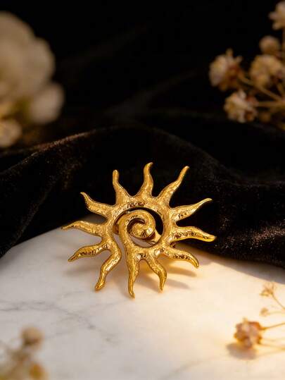 Broches de sol en espiral para mujeres, chapados en oro de 18K de acero inoxidable, pasador de solapa con diseño de sol, joyería de moda impermeable, regalos para cumpleaños, negocios, boda, aniversario, Día de la Madre, Día del Padre, temporada de vuelta a clases