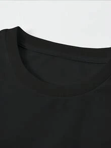 Camiseta con Estampado de Personajes, Camiseta de Moda Juvenil, Ropa de Verano para Hombre, Camiseta de Cuello Redondo con Hombros Ligeramente Caídos - Transpirable - Negro - Ver 5
