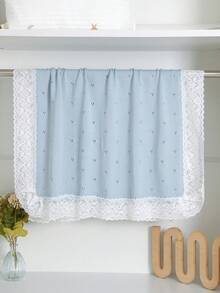 1件装休闲简约时尚婴儿针织毯，甜美蕾丝拼接儿童舒适毯，四季皆宜 - 淺藍 - 查看 3