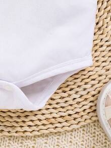 可爱婴儿长袖连体衣，卡通字母印花 - 四季皆宜，男女宝宝均适用 - 白色 - 查看 5