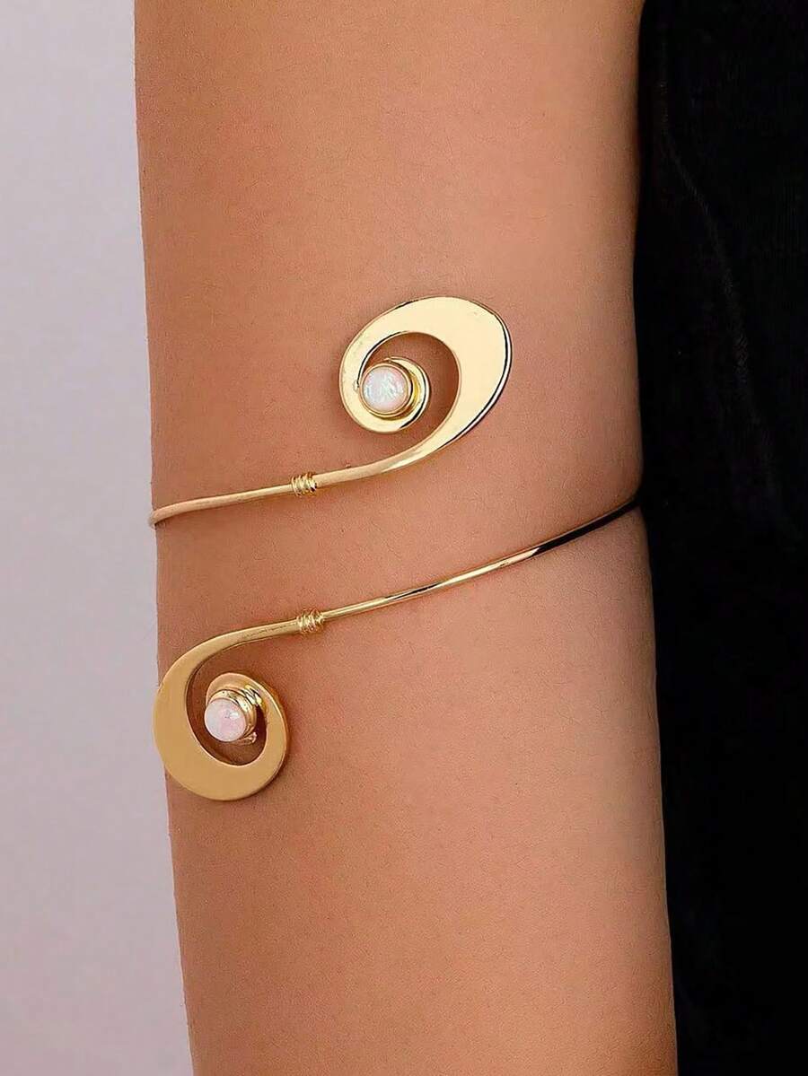 1pc Fashionable Minimalist Swirl Wave Design Arm Sleeve, Suitable For Daily, Festival, Vacation And Various Occasions - Gold - View 1