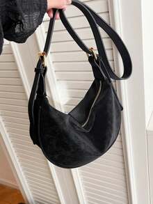 New Fashion Women's Solid Color Minimalist Shoulder Bag, PU Leather, Suitable For Dates, Shopping, Versatile And Exquisite - Black - View 3