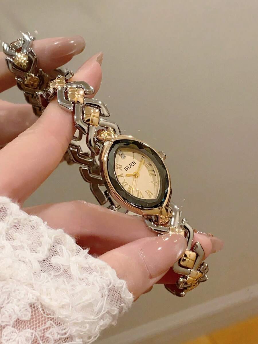 1件金色圓形女款石英手錶,優雅時尚極簡風,適合日常佩戴,生日/畢業禮物,休閒聚會 - 金色 - 查看 1