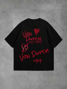 Black 1pcs Women's Double-Sided Printing Von Dutchh Heart Logo With Key And Year 1999 Fabric Soft & Skin-Friendly Unisex Style Gifts For Spring Festival, Valentine's Day, St. Patrick's Day & World Cup-Van Dutch Dragon Print Women T Shirt Classic Americana Style Graphic Tee - màu đen - Xem 3