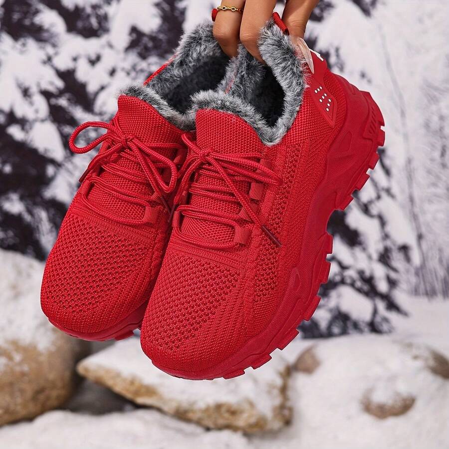 FZY 2026 Winter New Style Snow Boots, Leather-Lined Athletic Shoes - Soft And Warm Knitted Casual Walking Shoes, Lightweight And Slip-Resistant Outdoor Winter Shoes, Suitable For Women's Commuting And Office Wear, Also Essential Boots For Women's Easter Outfits, Comfortable And Versatile Women's Snow Boots For Winter Vacation And Travel, Easter Gift - Winter Women's Tennis Shoes - 紅色 - 查看 1