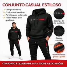 Men's Kangaroo Hoodie And Cold Weather Tracksuit Set - 米色/黑色 - 查看 3