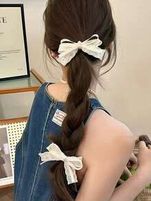 1-4个装 女士米色蕾丝刺绣蝴蝶结发夹，侧刘海夹，马尾夹，甜美日常佩戴发饰 - 蕾絲-雙層米色髮夾 - 查看 1