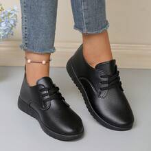 Black Lace-Up Flat Sneakers, Comfortable Versatile Women Shoes, New Arrival Spring/Autumn - Black - View 5