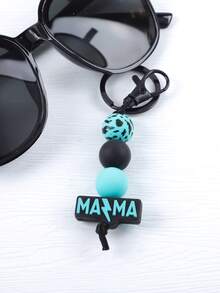 1pc MAMA Polka Dot Beaded Bracelet Keychain - Leopard Print Silicone Beaded Bracelet With Tassel, Fashion Keychain Gift For Mom - Multicolor - View 4