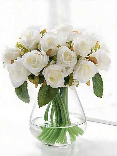 12支仿真玫瑰花，栩栩如生的玫瑰花束，适合客厅、餐桌装饰、家庭聚会、婚礼装饰