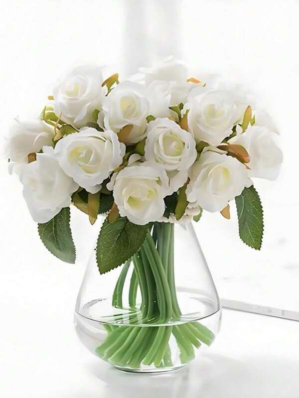 12支仿真玫瑰花，栩栩如生的玫瑰花束，适合客厅、餐桌装饰、家庭聚会、婚礼装饰