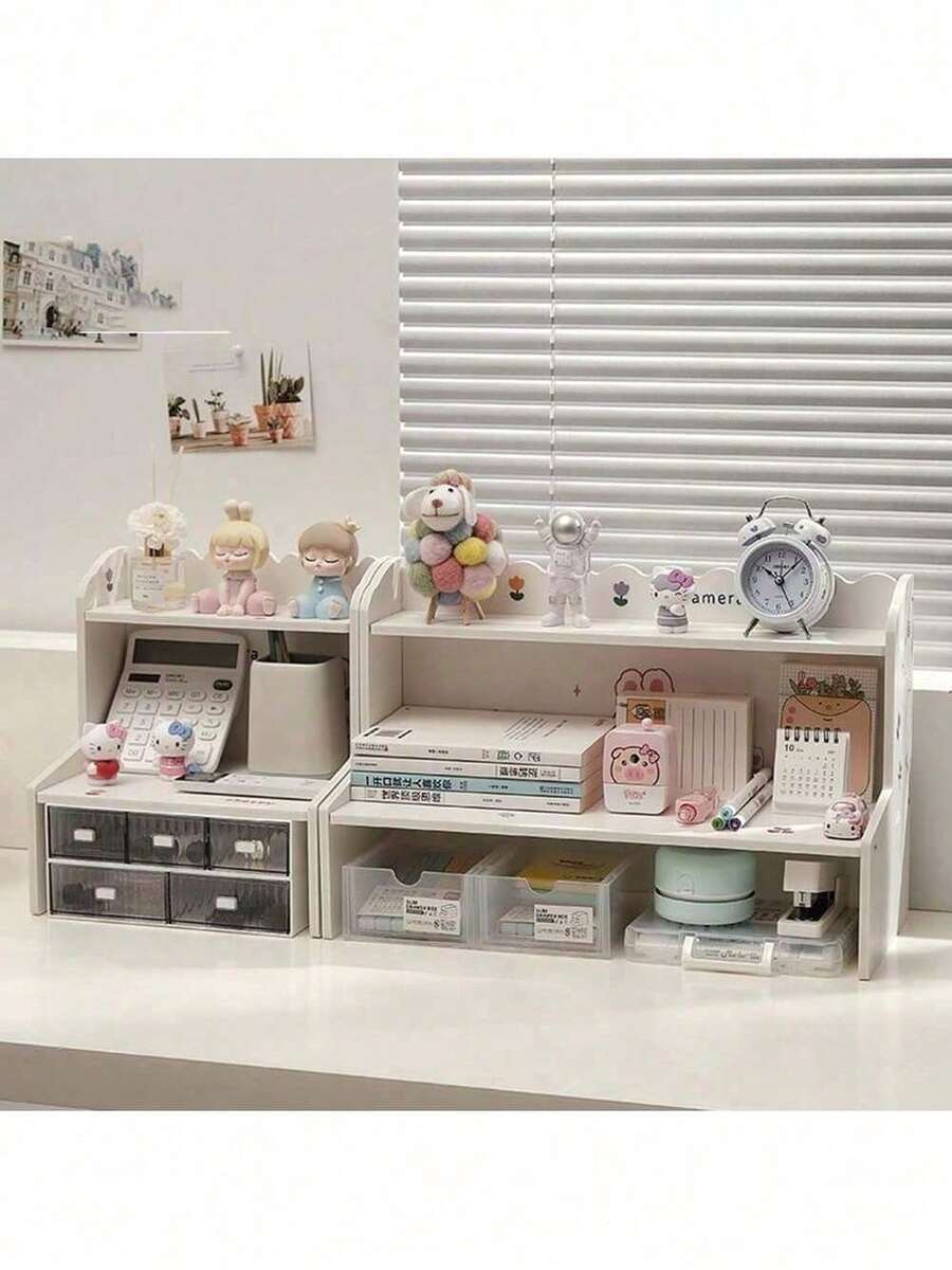 1pc Vintage Wooden Desktop Storage Rack/Display Shelf - Dual-Layer Storage Rack, Multifunctional Foldable Design, Suitable For Home Decor, Multi-Layer Desktop Storage, Office Flower Rack, Home Storage & Display Of Bracelets,Wooden Flower Stand, Earrings, Office Accessories, Plant & Spice Display - Wooden Surface, Trapezoid Design, Space-Saving, Easy Assembly - 查看 1