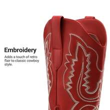 Cowboy Knee High Boots For Women Western Retro Embroidered Cowgirl Boots Fashion Narrow Square Toe Comfortable Vintage Side Zipper Tall Boots For Ladies - 紅色 - 查看 8