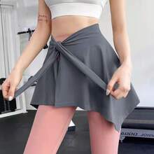 1pc Sports Casual Skirt, Fitness Anti-Flashing Yoga Pants, Adjustable Tie Waist One-Piece Covering Skirt - One-piece - View 4