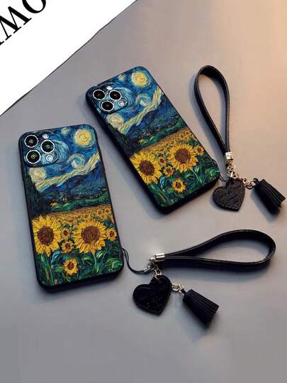 1pc Perforated Edged Colorful Painted Thick Anti-Drop Phone Case With New Leather Heart Wrist Strap DIY Phone Case Pendant Tassel Bracelet Suitable Compatible With Iphone 16/16 Pro/16 Plus/16 Pro Max, 16e/15 Pro Max, Apple P13, P14, P11, P12, XS, XR, 7/8, P7/8 Plus, Galaxy S25, S25 Plus, S25, S25 Ultra, A50, A12, A32, A52, A72, A51, A21, 12 Pro, 12/12X, Note 11, 9A, 9C, Poco X3 NFC, 10, 9, Note 9, 12C, Note 11 Pro, 10C, Note 8 Pro