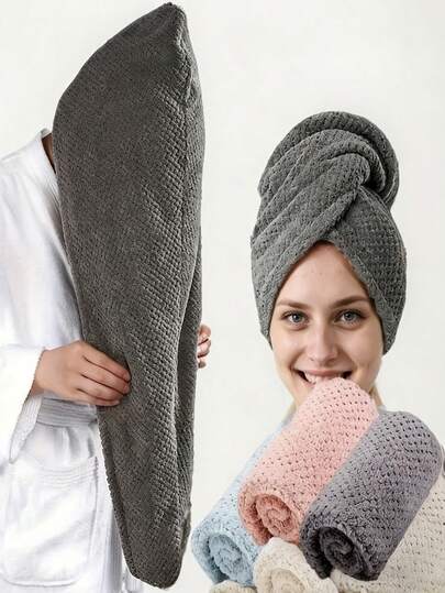 1pc Women's Absorbent Quick-Drying Pineapple Texture Shower Cap, Super Soft Fiber Hair Towel, Simple Solid Color Shower Cap, High Absorbency Hair Drying Towel For Curly Hair, Bathroom Accessories