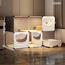 All-In-One Cat Litter Box & Cat Cage, Indoor Home Use With Cat Door, Cat Cabinet, Cat House, Cat Villa With Litter Box - Multicolor - View 5