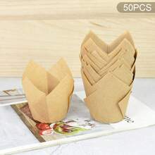 50 pièces Moules à muffins Tulipe - Caissettes à cupcakes en papier jetables, résistantes à la chaleur et imperméables aux graisses pour la cuisson - Parfait pour Pâques, Thanksgiving, Mariage, Fournitures pour fête d'anniversaire - Multicolore - Voir 13
