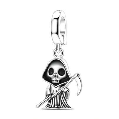 1pc Silver-Plated Vintage Cute Grim Reaper Openable Button Pendant, Suitable For Bracelet, Necklace DIY Jewelry Making, Unique Accessory For Daily Wear And Parties