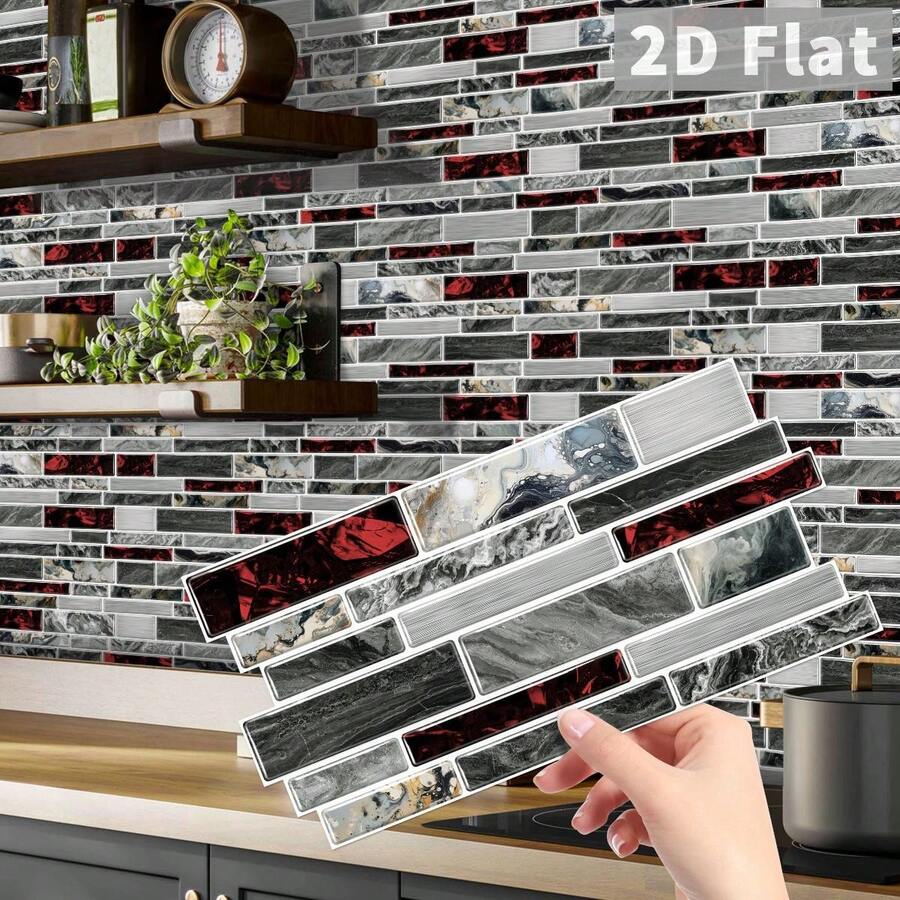 24 PCS Marble Texture Wall Stickers PVC Crystal Film Waterproof Oil-Proof Decals For Kitchen Bathroom Home Decor - Nhiều màu C - Xem 1
