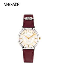 Versace V-Essential Luxury Gift Burgundy Leather Strap Watch For Women 36mm Daily Casual Wear - Red - View 1