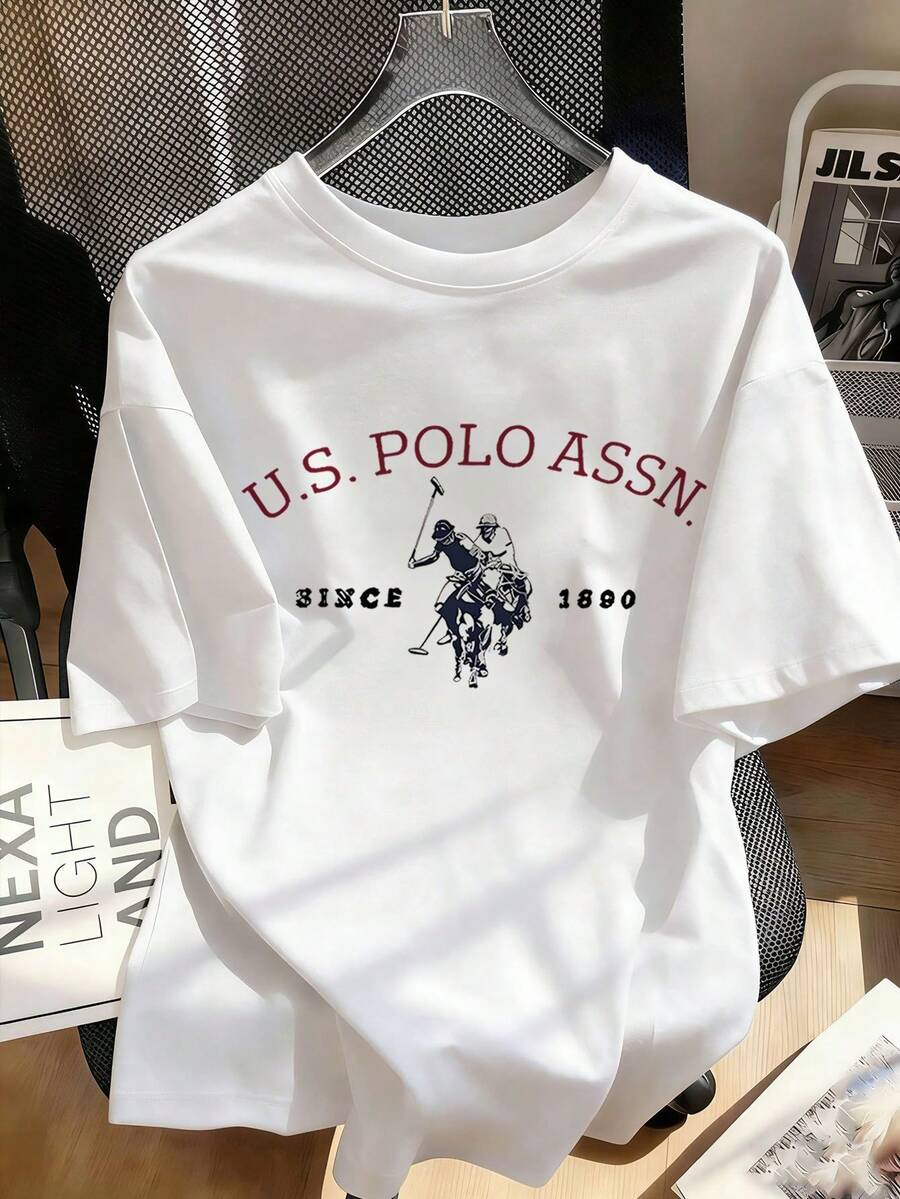 1件装休闲印花短袖T恤，适合青少年女孩，夏季学生上衣 - 白色 - 查看 1