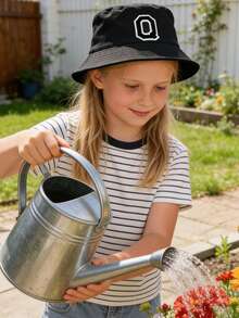 1pc A-Z Letter Embroidered Breathable Casual Bucket Hat, Sun Protection Hat For Children Aged 3-16 Years Old - Black - View 3