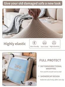 1pc Straight Line Sofa Cover, Universal Fit Minimalist All-Season Anti-Slip Anti-Scratch Sofa Slipcover, Elastic Sofa Cap For 1/2/3/4 Seater Living Room Sofa - Khaki - View 5