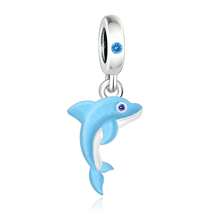 1pc 925 Sterling Silver Dolphin Pendant Bead, DIY Unisex Ocean Style Jewelry Gift - Silver - View 2