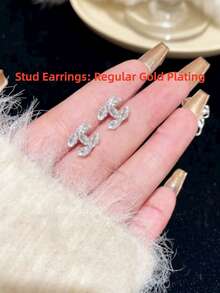 银锆石耳环，优雅可爱的铜镀白金耳环，适合日常佩戴和聚会 - 銀色 - 查看 8