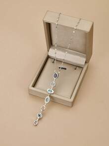 1件装时尚奢华不对称立方氧化锆水滴形不锈钢项链，带流苏，银饰，女士首饰，开斋节礼物，夏季，度假，海滩，送给朋友，爱人的礼物 - 彩色 - 查看 13